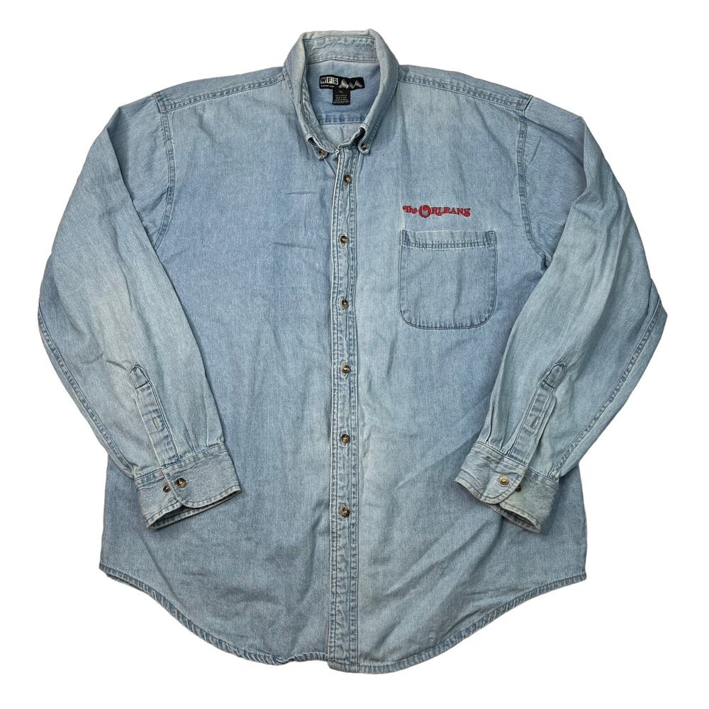 Vintage WFS The Orleans Mens Chambray Shirt Button Down Collar Blue XXL